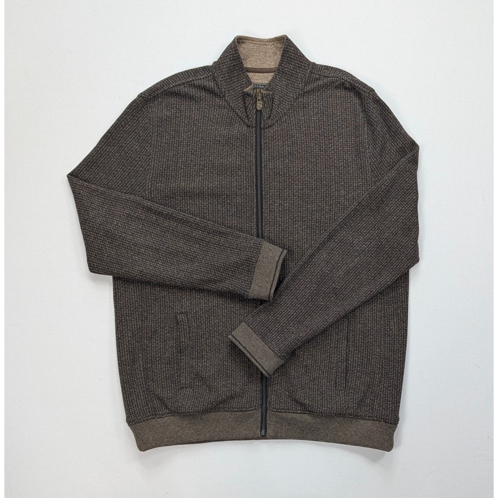 Jos A Bank Reserve Full Zip Sweater Jacket Brown Cotton Men's L